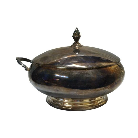 Round Silverplate Lidded Dish - 2 handles but one is off (but included) - Picture 2 of 5